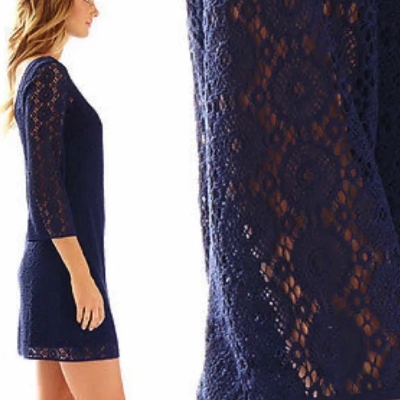 NWT LILLY PULITZER TOPANGA DRESS TRUE NAVY BREAKERS LACE - Picture 2 of 12